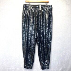 NWT Silver Sequin Jogger Pants Womens XL High Rise Party Metallic Holiday Baggy